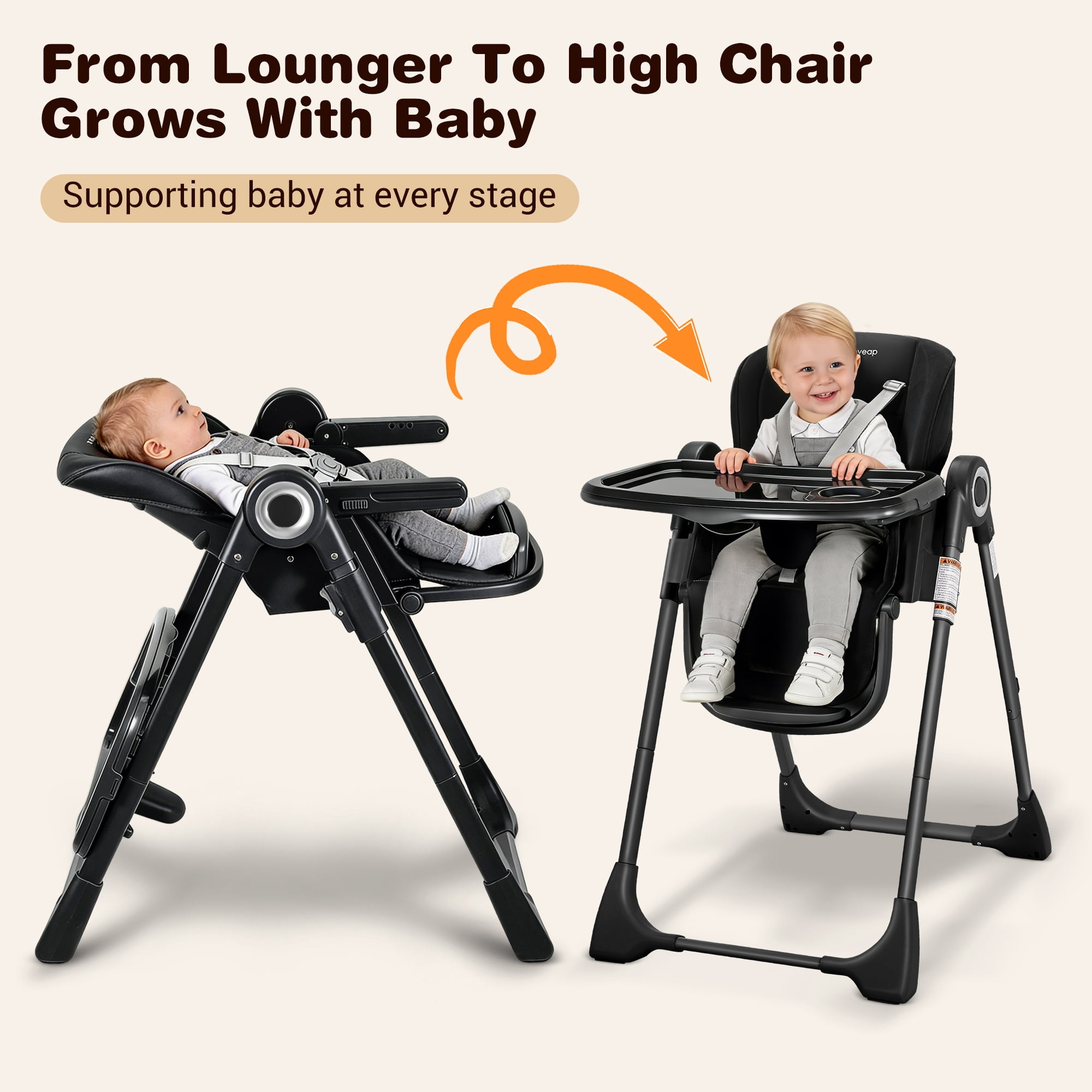 Babyeap Baby High Chair, Convertible Adjustable Feeding Chair with Removable Double Tray, Adjustable & Foldable Design Converts to Toddler Chair, for Babies & Toddlers,Black