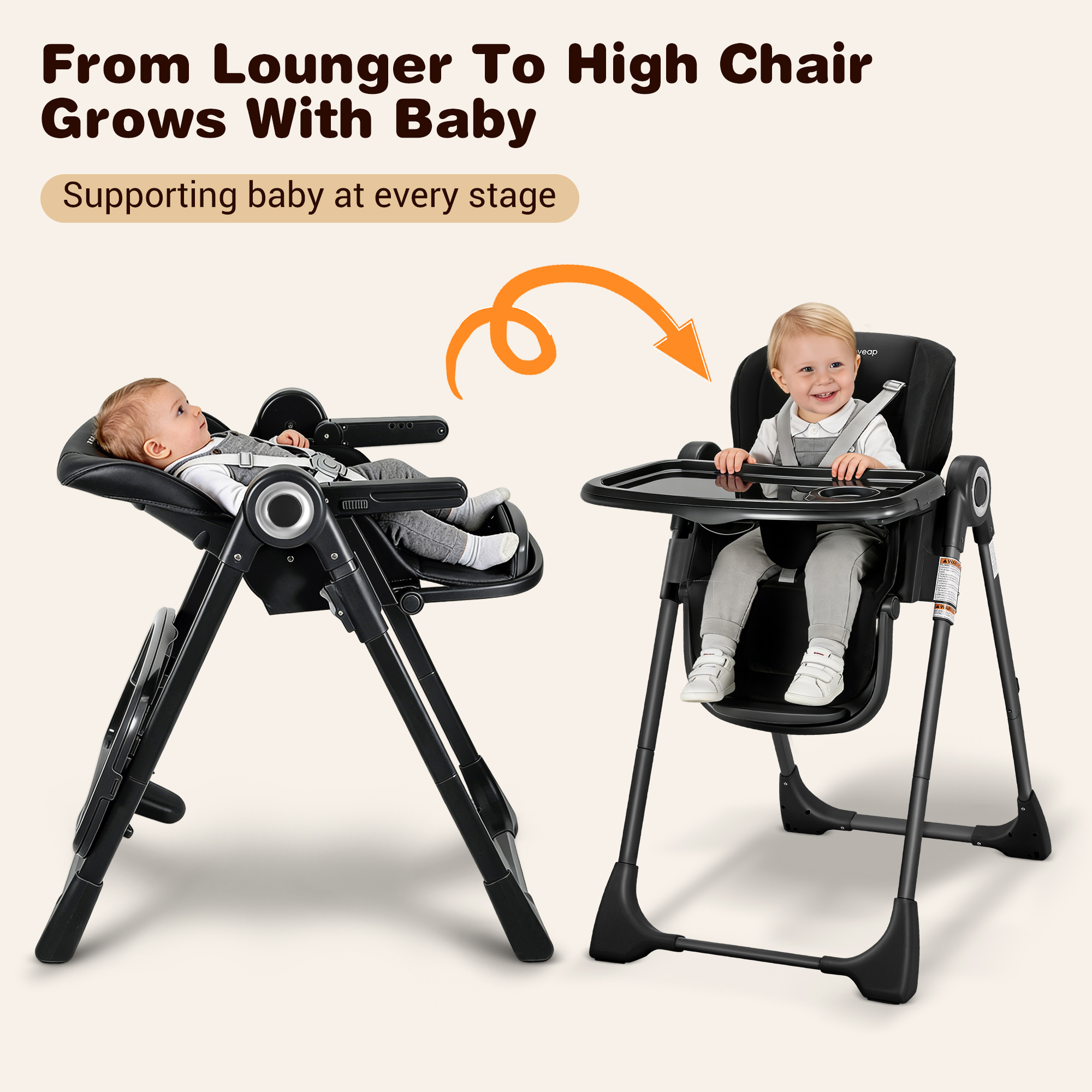 Babyeap 3-in-1 Convertible High Chair, Black photo 7