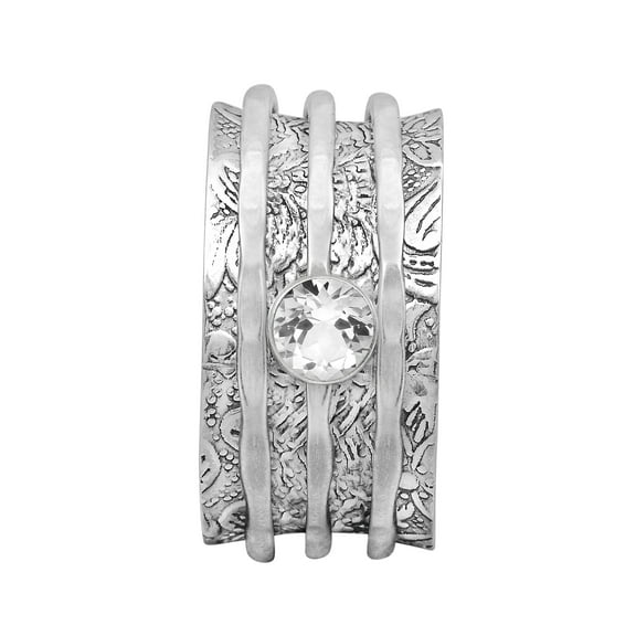 5MM Round White Topaz 925 Silver Meditation Anxiety Men Women Spinner Ring