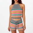 thumbnail image 2 of Two Piece Set for Women Summer Crochet Knit Vacation Beach Outfits Crop Top Shorts Matching Sets, 2 of 4