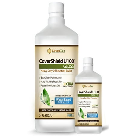 CoverShield U100 Gloss Concrete, Terrazzo and Hard Surface Flooring Sealer, Stain & Wear Resistant (1 Qrt - Prof Grade (2) Part
