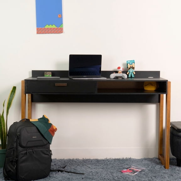 Boahaus Kettlewell Compact Desk with USB Ports, Storage Drawer, and Open Shelf