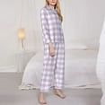 thumbnail image 3 of Balery Purple Checkboard Conjunto de Pijama con Estampado para Mujer, Conjunto de Dos Piezas con Manga Larga, Ropa de Dormir Suave con Bolsillos, Pijamas Cómodos-XX-Large, 3 of 7