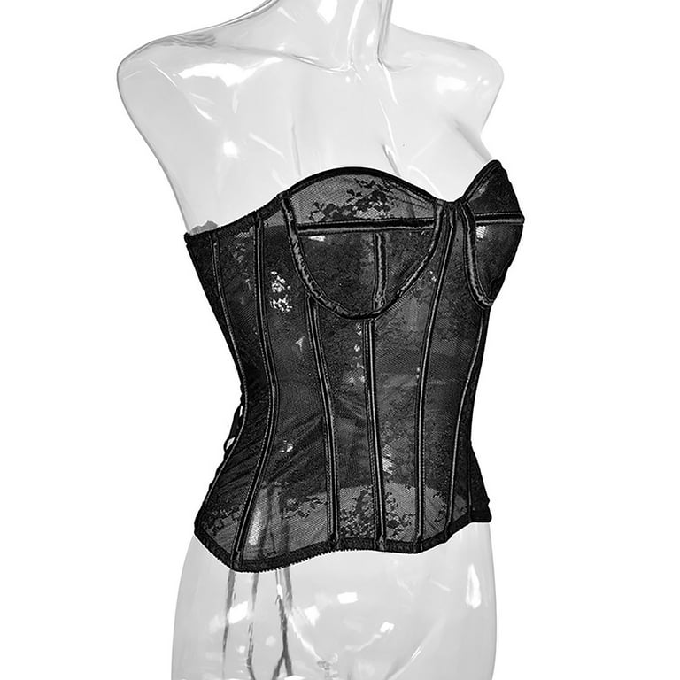 Aboser Women's Mesh Sheer Corset Top Off Shoulder Bustier