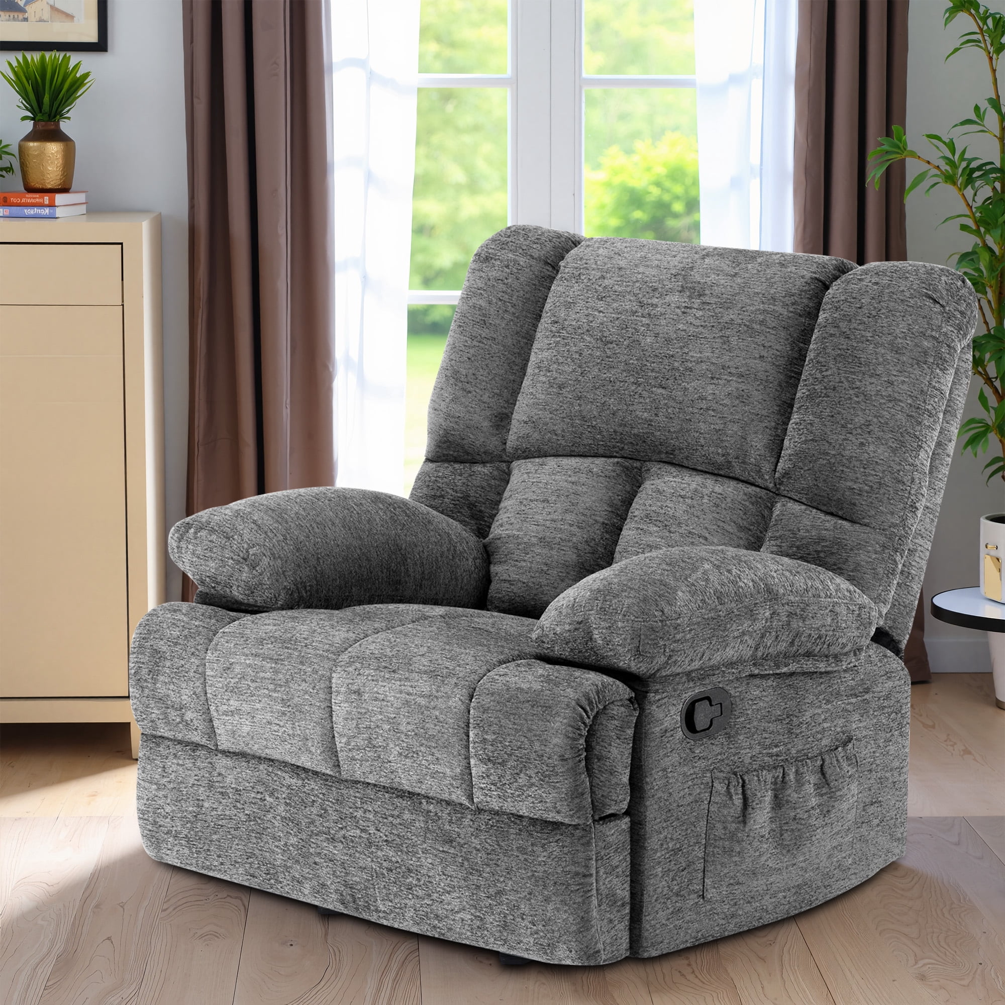 MAYEERTY Limestone Oversized Rocking Recliner Sofa for Adults, Chenille, Ergonomic, Perfect for Living Room
