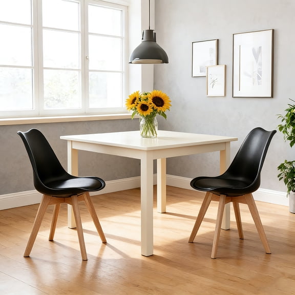Black Mid-Century Modern Dining Chair Set of 4, Wooden Legs, Kitchen and Dining Room Seating