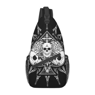 ZNDUO Sling Bag, Men Shoulder Backpack Small Cross Body Chest Sling Backpack-Black Ace Skull Print Pattern