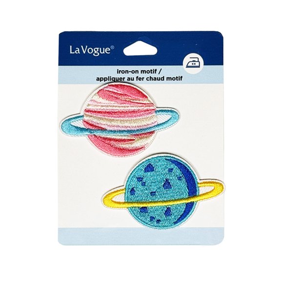 LA VOGUE Planet Embroidered Iron‑On Patches, 2 Pieces — ~11.43 × 8.89 cm (4.5 × 3.5 in)