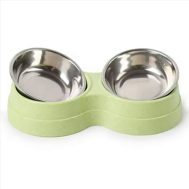 Comedero Doble para Mascotas, de Acero Inoxidable, para Gatos, Cachorros y Perros, Color Azul.