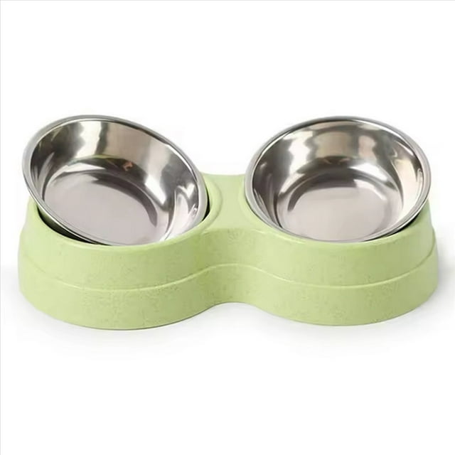 Comedero Doble para Mascotas, de Acero Inoxidable, para Gatos, Cachorros y Perros, Color Azul.