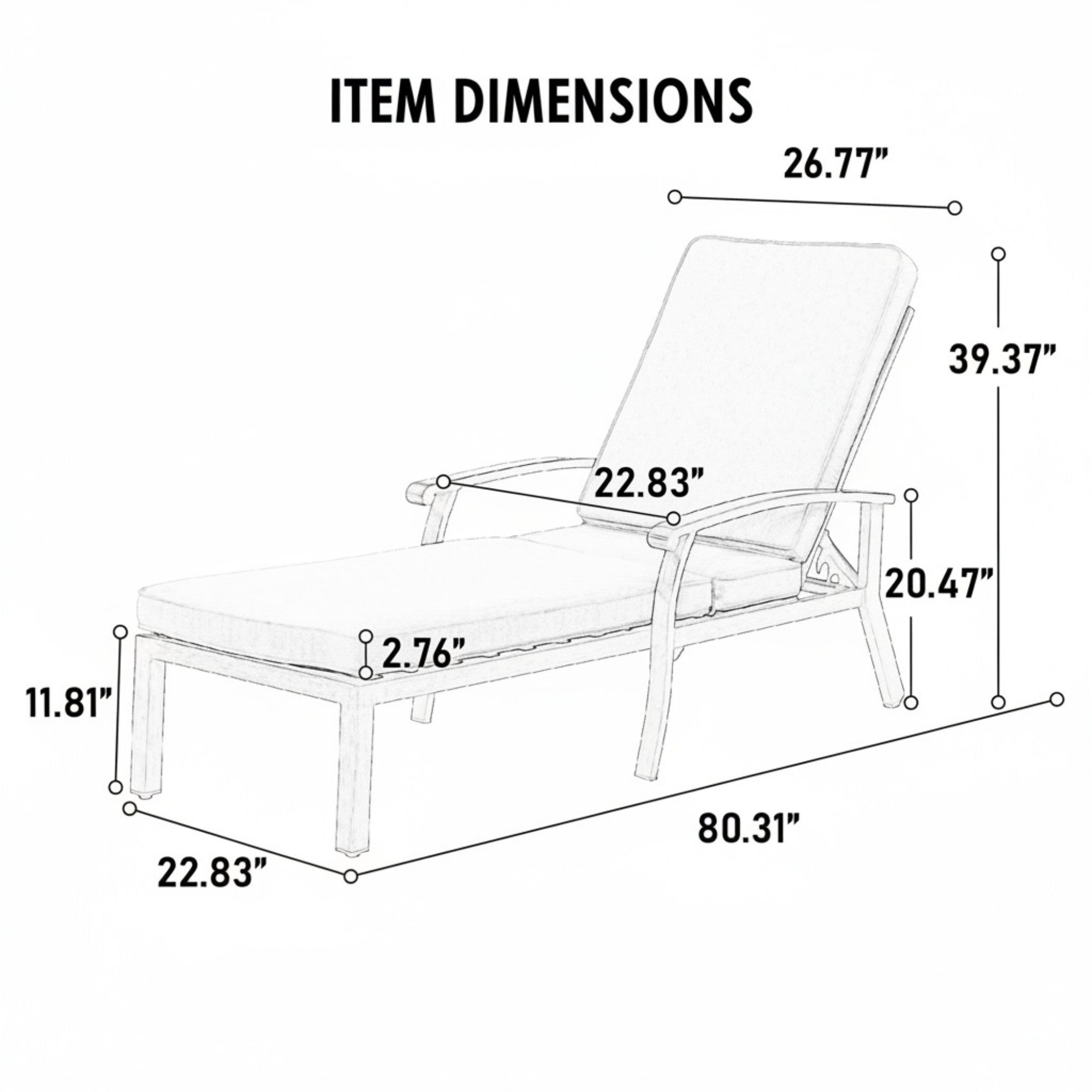 Sailvan Cast Aluminum Outdoor Chaise Lounge Chair with Thick Cushions,5-Position Adjustable Reclining Patio Lounger Grey