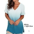 thumbnail image 4 of Camiseta degradada para mujer Qarigey Ropa de calle multicolor Cuello en V Manga corta Blanco+Azul Claro L, 4 of 6