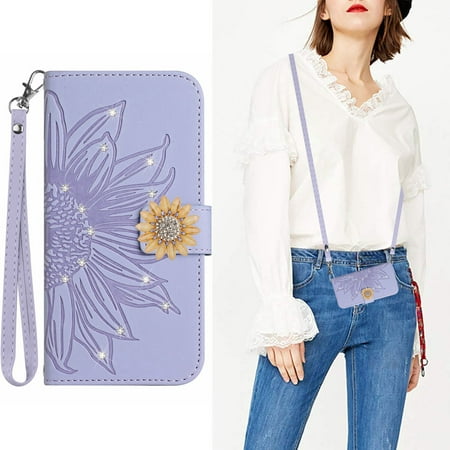 Samsung Galaxy Note 8 Case ,Sunflower Leather Adjustable Wallet Cover Crossbody Lanyard Neck Strap Compatible with Samsung Galaxy Note 8