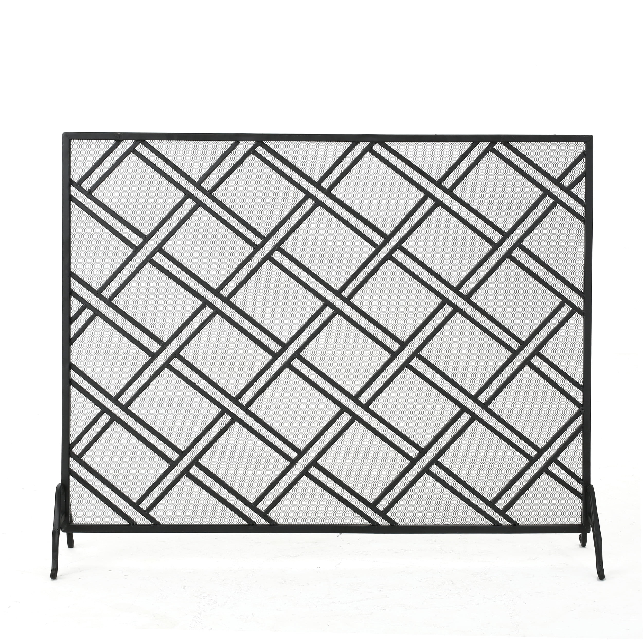 Fireplace Screen with Iron Frame and Panel Design, Indoor Firescreen and Spark Guard for Fireplace Safety, Black