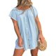 thumbnail image 2 of Vestidos de mezclilla sexy para mujer, casual, con hombros descubiertos, manga corta, con cordones, mini vestido suelto para club, 2 of 5