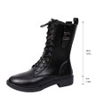 thumbnail image 6 of Women's Knee High Boots with Side Zipper Fashion Buckle Straps Lace up Combat Boots Non Slip Motorcycle Shoes Black Size 6, 6 of 6