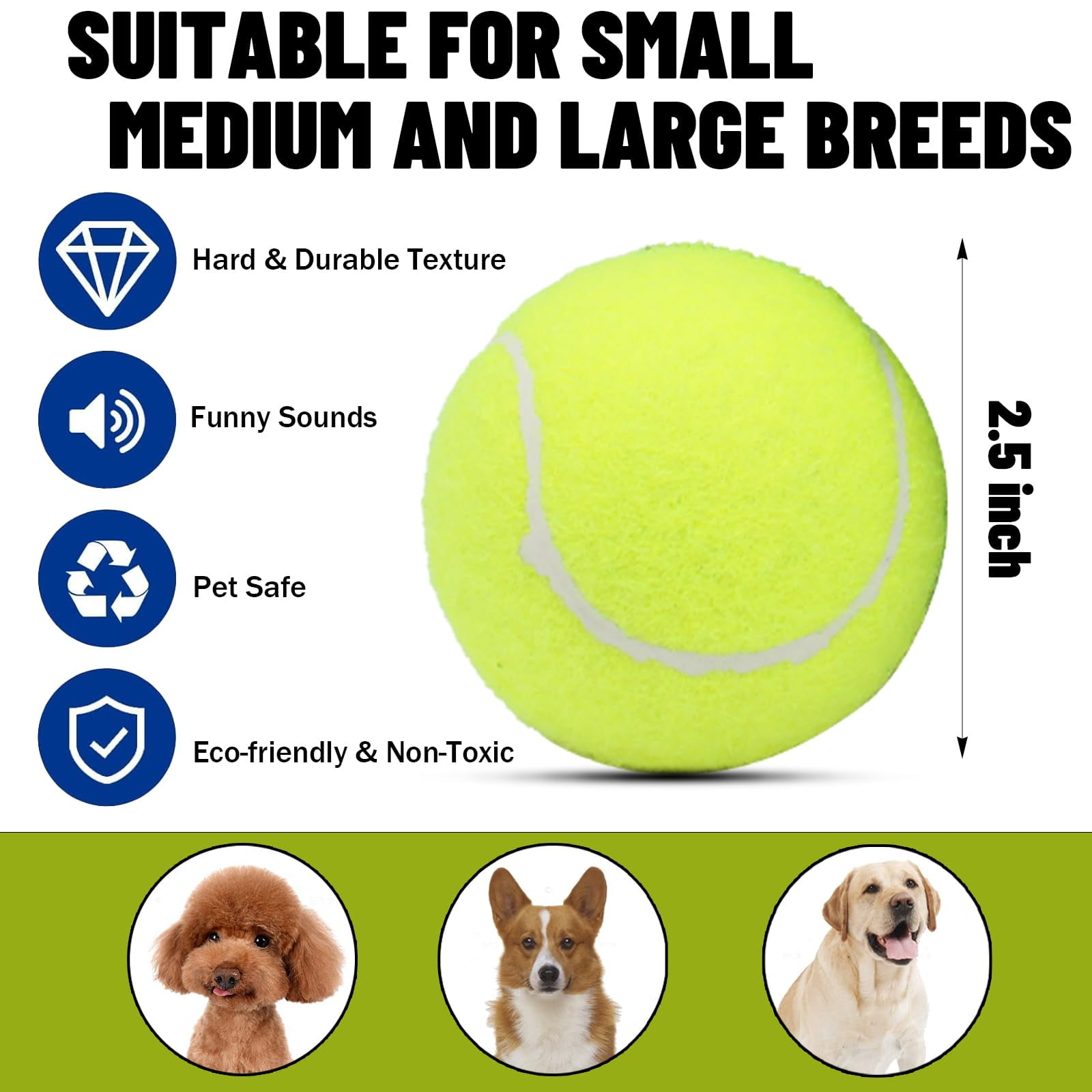 Magicorange Tennis Balls for Dogs, 20 Pack Floatable Squeaky Playing Balls with Mesh Bag for Fetch Exercise, Natural Rubber Training Safe, Best Dog Toys Gifts (20 Mix, 2.5 inch)