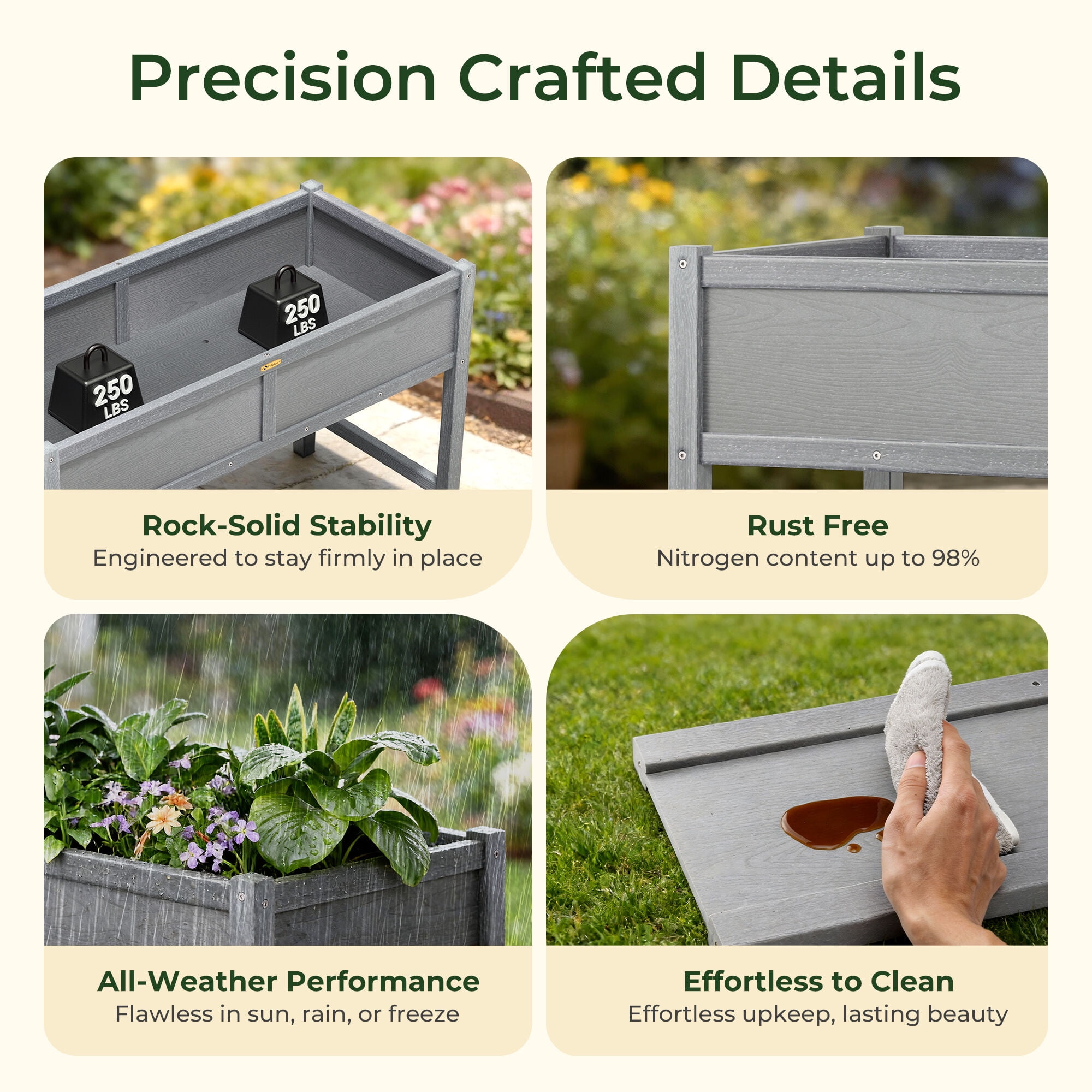 TT Nature Raised Garden Bed 47x22x30 in HDPE Elevated Planter Box for Vegetables, Herbs, Flowers - Outdoor Garden Bed for Patio, Balcony, Backyard