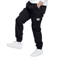 thumbnail image 4 of Akiihool Kids Cargo Pants Pants for Teen Boys Casual Elastic Waist with Pocket Straight Cargo Pants(Black,10-11 Years), 4 of 6