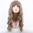 thumbnail image 3 of Wig with Bangs, Wigs for Women, Air Thin Bangs Corn Perm Long Curly Hair Light Brown Wig, 3 of 8