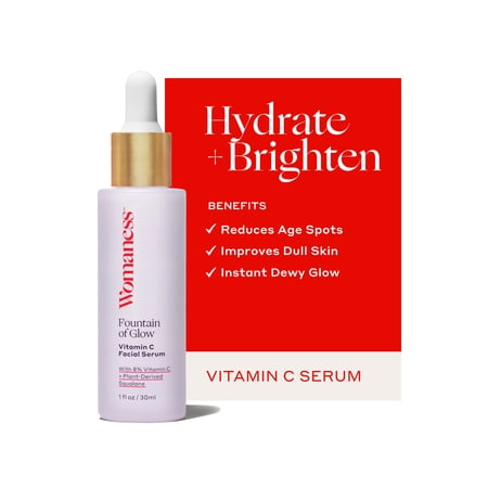Womaness Fountain of Glow Facial Serum with 8% Vitamin C Plant-Derived Squalane Oil for Premenopause & Menopause Skin Care, 30 ml