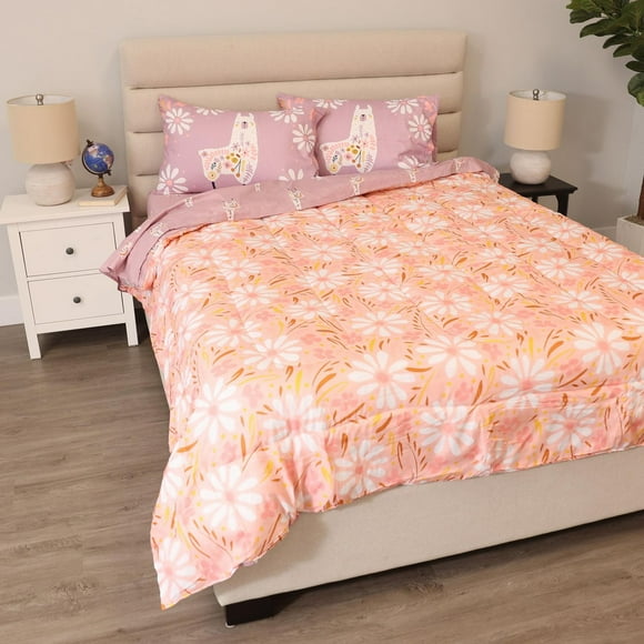 Ensemble de literie 5 pièces pour lit double, Pink Daisy