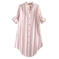 thumbnail image 2 of MRULIC t shirts for women Women's Plus Size Stripe Pocket Loose Blouse Casual Button Long Sleeve Shirt Top Womens t shirts Pink + XL, 2 of 4
