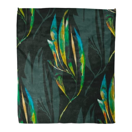 SIDONKU Throw Blanket Warm Cozy Print Flannel Blue Nature Botanical Watercolor Pattern Green Abstract Comfortable Soft for Bed Sofa and Couch 58x80 Inches