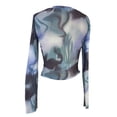 thumbnail image 7 of Lace Mesh Sheer Long Sleeve Tops for Women Layering Floral Embroidery See Through Tee Fitted Tight T Shirts Blouses Light Blue M, 7 of 7