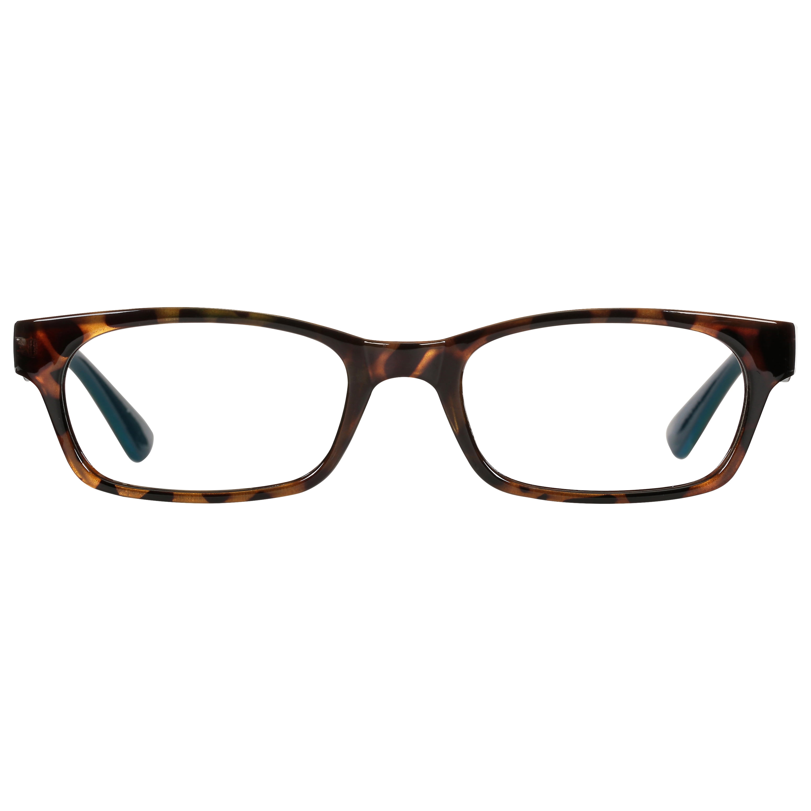 (2 pack) M+ Womens Rectangular Plastic Reading Glasses 1.75 Colleen in Tortoise with Teal Inner Color
