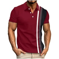 Felirenzacia Men's and Men's Plus Active Stretch Polo Shirt, Short Sleeve Cooling Moisture Control Striped Golf Top, Red,S