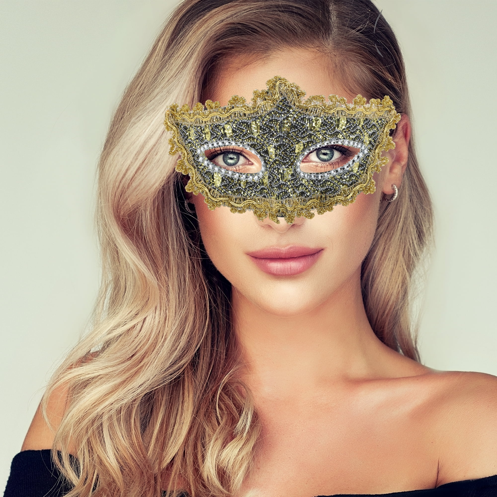 Unique Bargains 1 Pack Pointed Head Dragon-Design Half Face Mask Black, Gold Tone