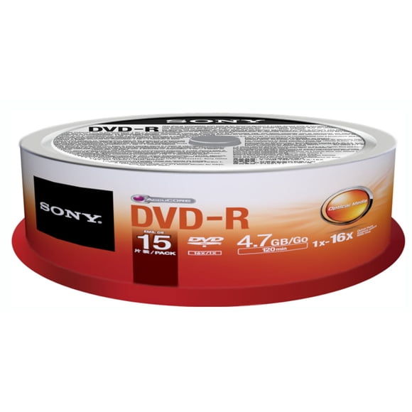 Husillo Sony para DVD-R, paquete de 15 unidades, velocidad de escritura 16x, 2 horas de grabación