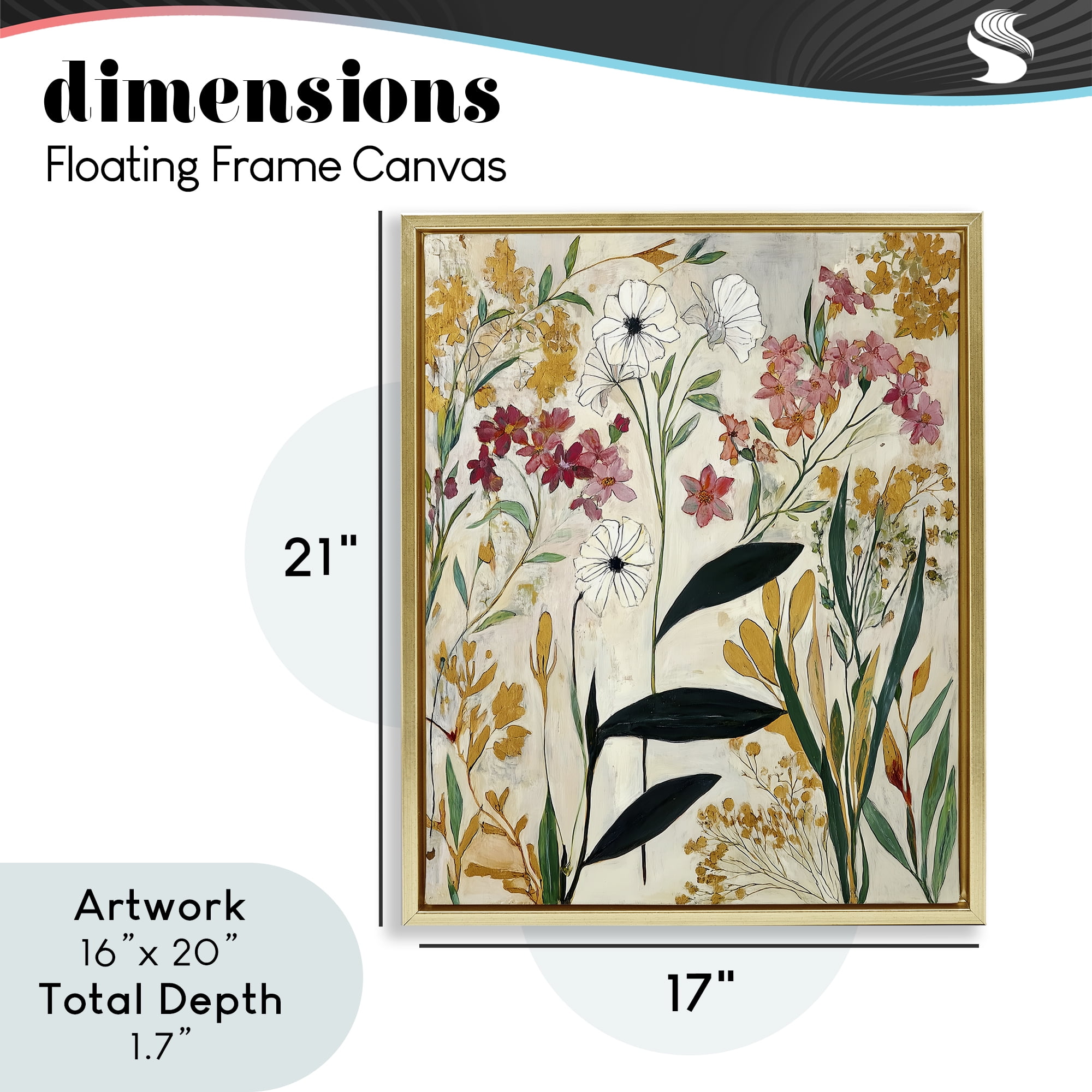 Vintage Playful Botanicals Gold Framed Floater Canvas Wall Art, design by Annabelle Hall