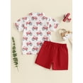 thumbnail image 4 of Suealasg Toddler Baby Boy Gentlemen Suit Outfits 1T 2T 3T 4T 5T Short Sleeve Tractor Print Down Collar Bowtie Shirt and Shorts Sets 2Pcs Summer Formal Wear for Kids Boy, 4 of 7