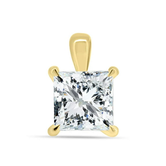 Om Jewels 2ct Solitaire Women's Pendant Princess Cut Moissanite 14k Yellow Gold Plated Free Chain 18"