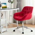 thumbnail image 3 of Gymax Chaise de Bureau Pivotante en Velours avec Accoudoirs Réglables Rouge, 3 of 10