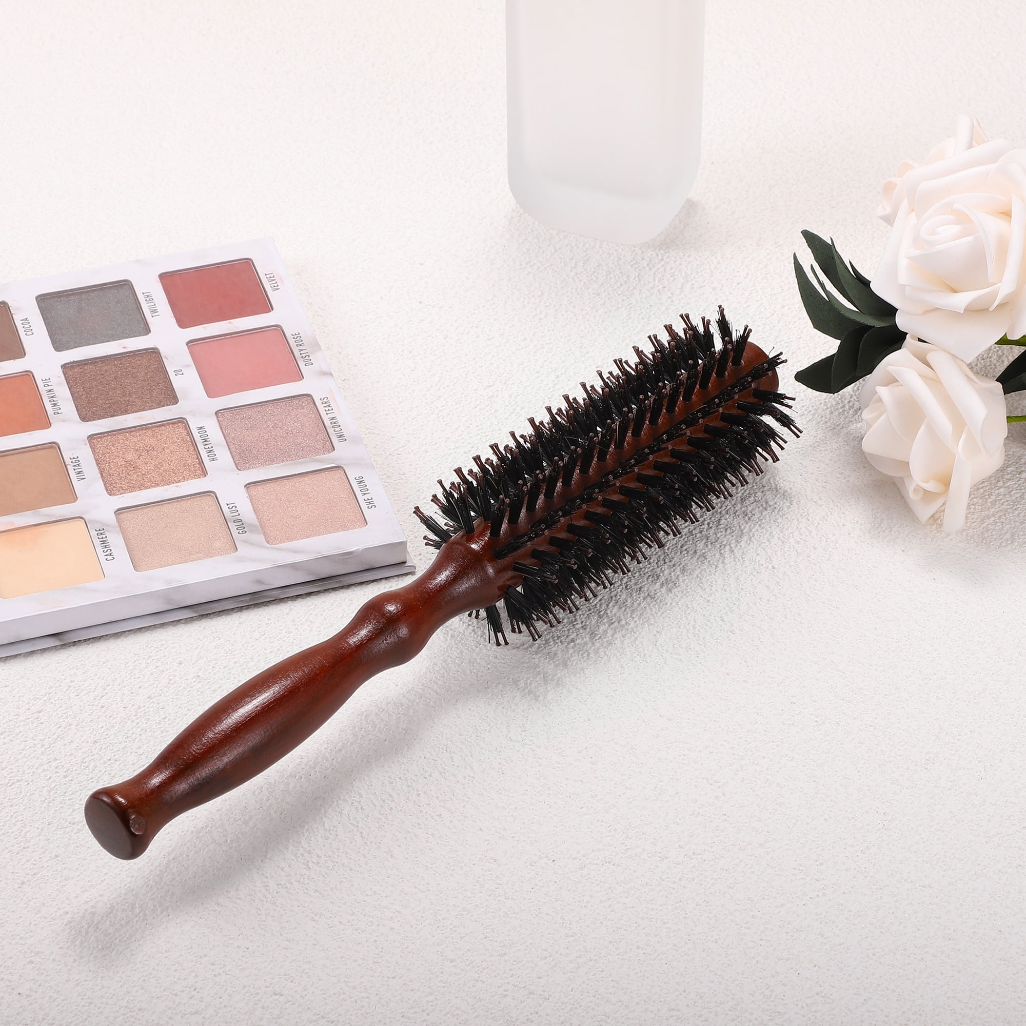 Unique Bargains Nylon Bristle Round Curling Hair Ruled Comb Wood Handle Brown L 14 Row
