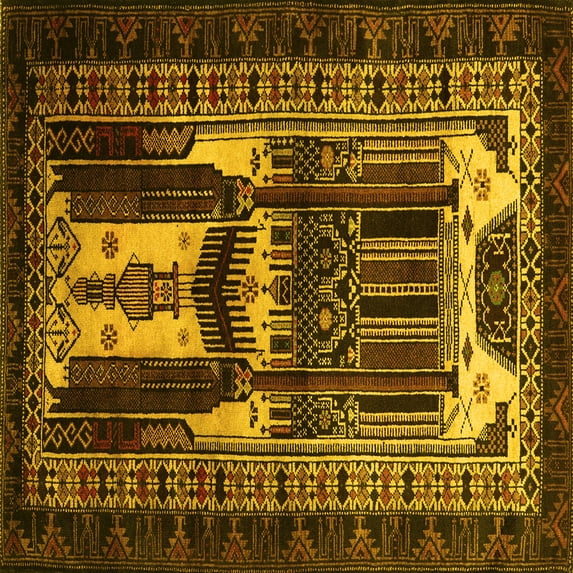 Ahgly Company Indoor Square Persian Yellow Traditional Area Rugs, 5' Square