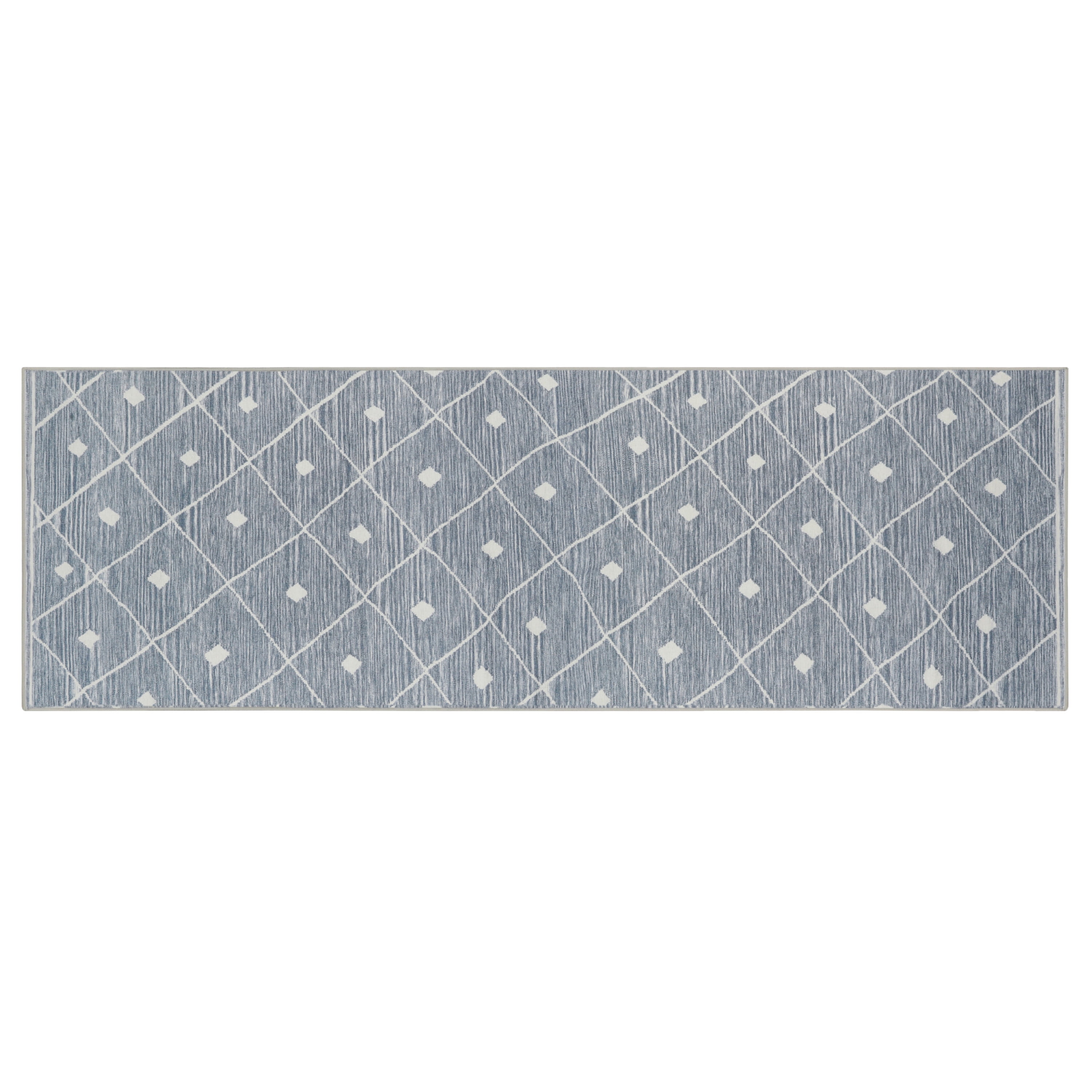 Washable Skid-Resistant Runner Rug Geometric Blue/Grey 24" x 72"