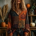 thumbnail image 2 of OIOLOYJM Halloween Long Sleeve Tops for Women Fall Casual V-Neck Pumpkin Graphic Happy Holiday Shirts Loose Fit Comfortable Lounge T Shirts Yellow L, 2 of 5