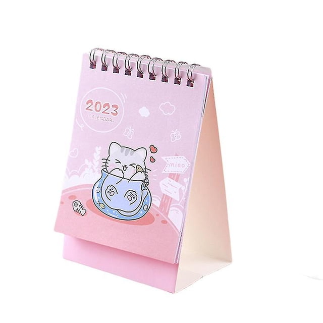 Mini calendario de escritorio, libro de plan multifuncional, cuaderno con patrón de dibujos animados lindo, grabación de fecha mensual 2023, calendario de dibujos animados, decoración de mesa