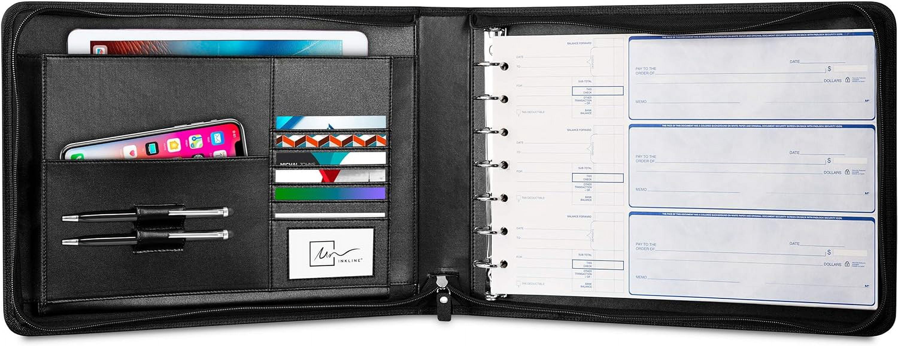 Inkline 7-Ring Check Binder 500 Check Capacity Portfolio Organizer, 9" x 13" Black