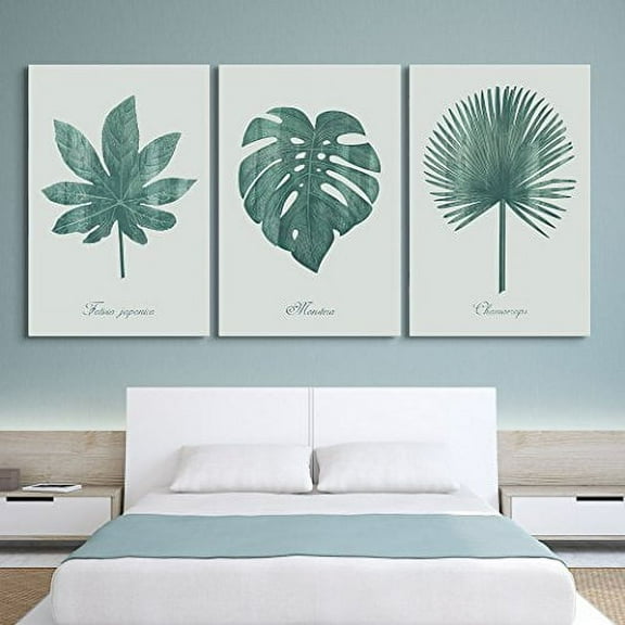 wall26 Canvas Print Wall Art Set Retro Style Faded Monstera & Palm Leaves Nature Floral Illustrations Realism Rustic Scenic Colorful Wilderness for Living Room, Bedroom, Office - 16"x24&quot