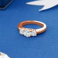 thumbnail image 4 of Gem Stone King 18K Rose Gold Plated Sterling Silver 3-Stone Ring Set with Round Sky Blue Aquamarine and Moissanite (0.96 Cttw, Size 8), 4 of 4