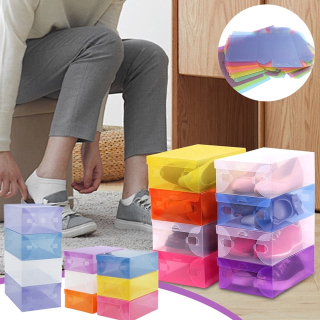 Fiudx Caja de Zapatos Transparente, Plegable, Transpirable y Fácil de Almacenar, Multiusos, Práctica y Portátil, Tamaño 28 X 18 X 9,5 Cm.