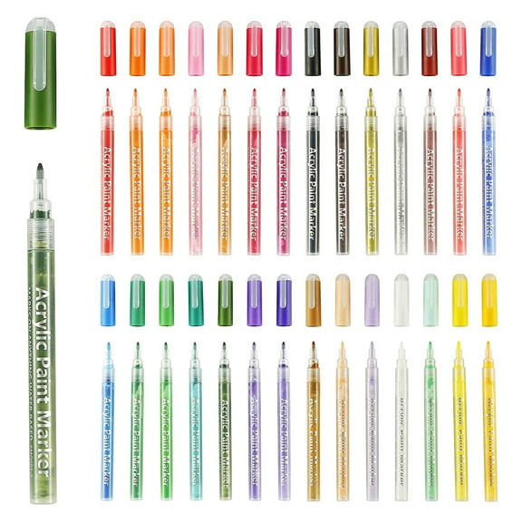 Acrylic Paint Marker Pens 28 Vibrant Colors Acrylic Painter Set 0.7mm Pen Tip Bright Color Quick Dry Non Toxic Water Based Paint Pens for Rock Stone Metal Glass Wood Ceramic Porcelain Mug Plastic