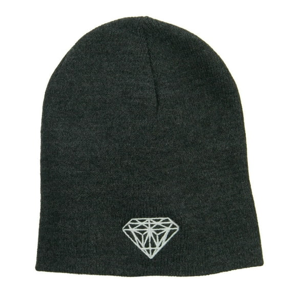 Big Size Diamond Embroidered Short Beanie - Charcoal XL-3XL