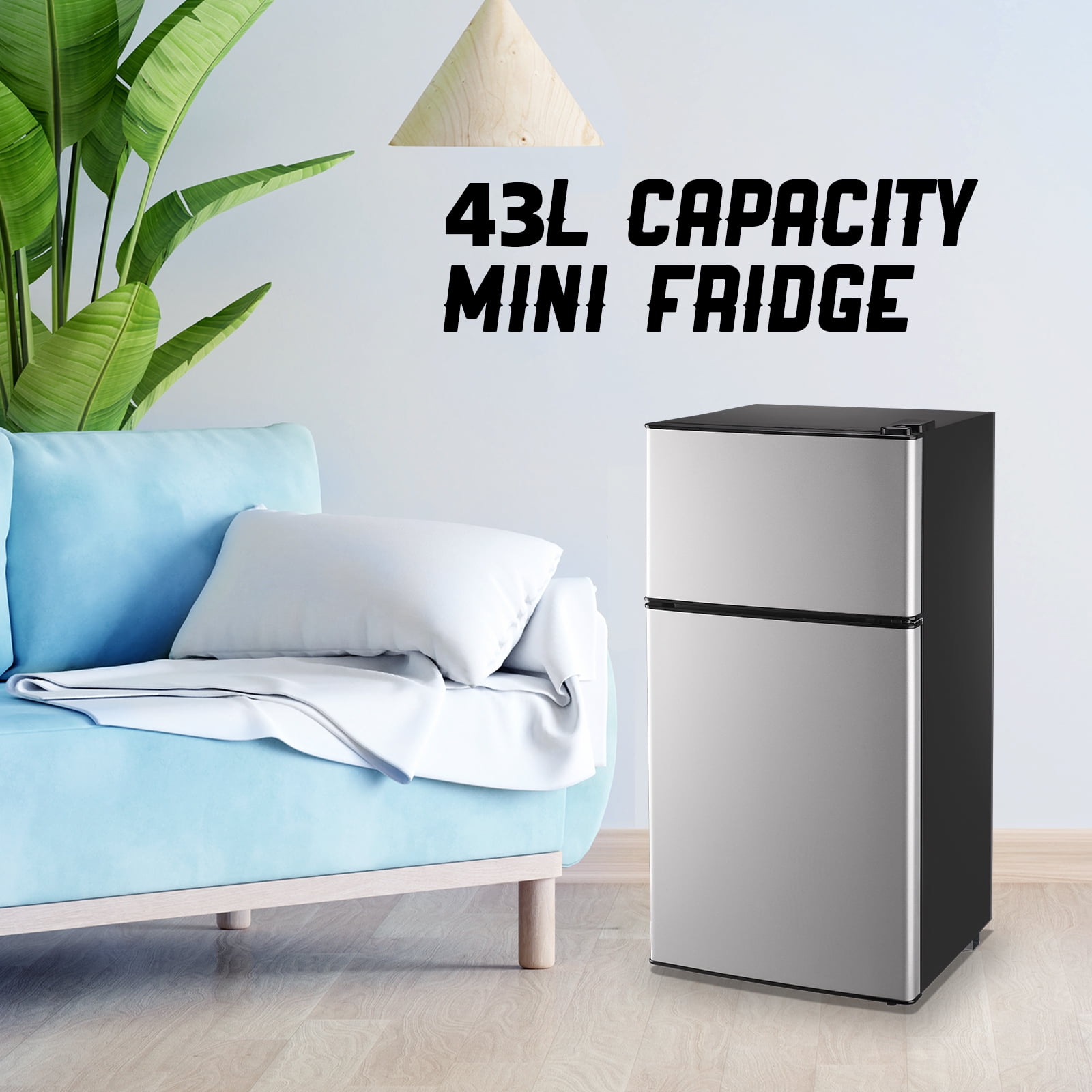 TACOOL Mini Refrigerator with Top Freezer 43 Liter Dual Door Small