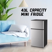 TACOOL Mini Refrigerator with Top Freezer 43 Liter Dual Door Small Refrigerator with 7-Level Adjustable Thermostat for Office, Silver